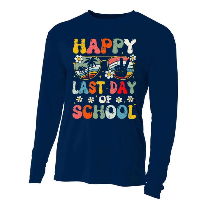 Retro Happy Last Day Of School Teacher Student Hello Summer Cooling Performance Long Sleeve Crew