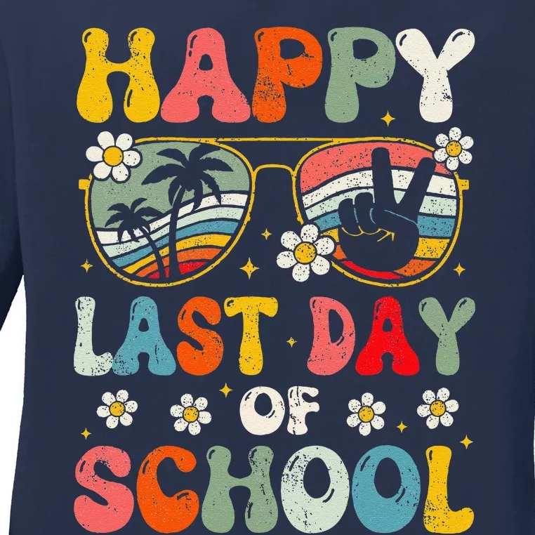 Retro Happy Last Day Of School Teacher Student Hello Summer Ladies Long Sleeve Shirt