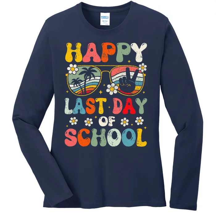 Retro Happy Last Day Of School Teacher Student Hello Summer Ladies Long Sleeve Shirt