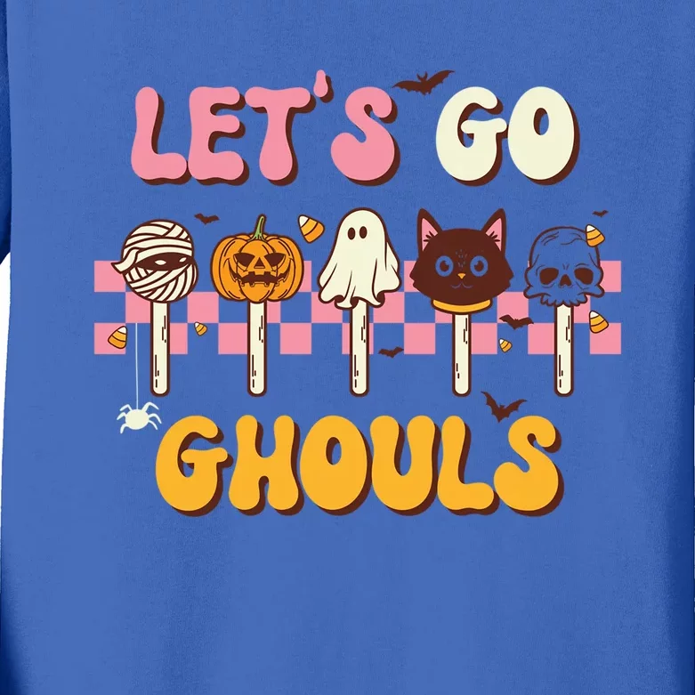 Retro Halloween Lets Go Ghouls Western Ghosts Disco Ball Gift Kids Long Sleeve Shirt