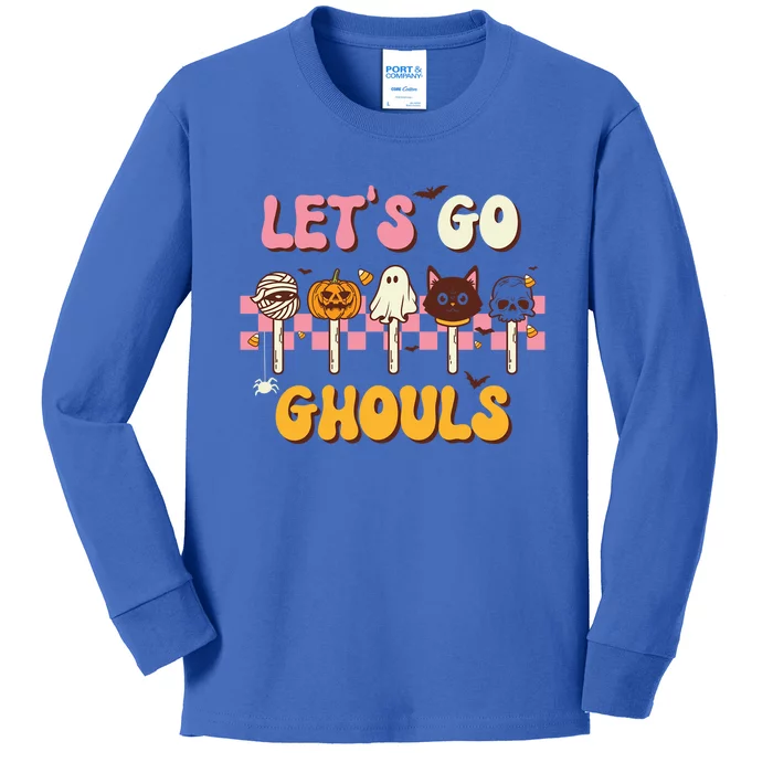 Retro Halloween Lets Go Ghouls Western Ghosts Disco Ball Gift Kids Long Sleeve Shirt