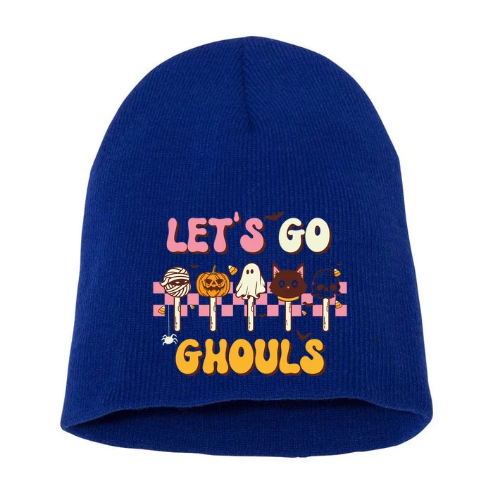 Retro Halloween Lets Go Ghouls Western Ghosts Disco Ball Gift Short Acrylic Beanie