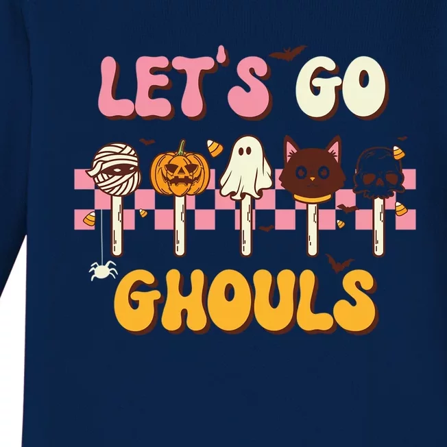 Retro Halloween Lets Go Ghouls Western Ghosts Disco Ball Gift Baby Long Sleeve Bodysuit