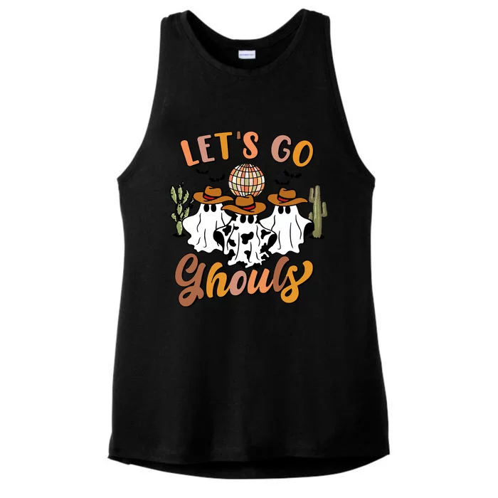 Retro Halloween Lets Go Ghouls Western Ghosts Disco Ball Gift Ladies Tri-Blend Wicking Tank