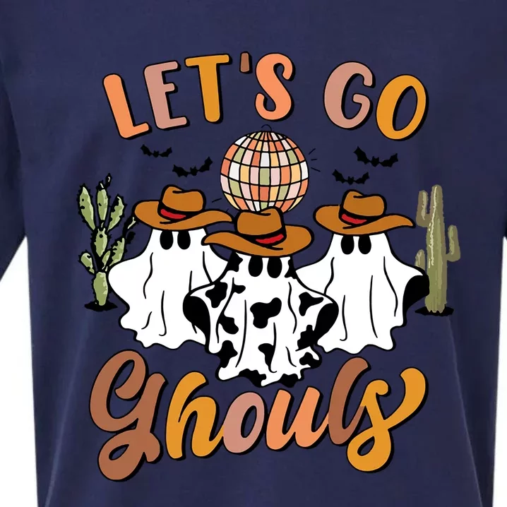 Retro Halloween Lets Go Ghouls Western Ghosts Disco Ball Gift Sueded Cloud Jersey T-Shirt