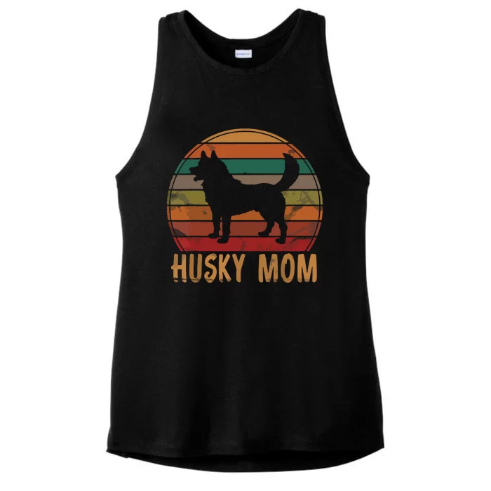 Retro Husky Mom Gift Dog Mother Pet Siberian Huskies Mama Ladies Tri-Blend Wicking Tank