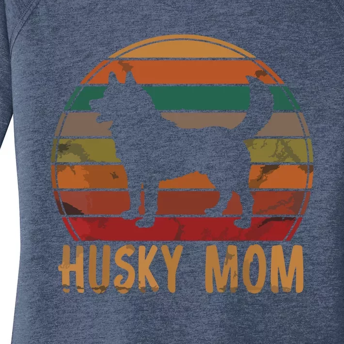 Retro Husky Mom Gift Dog Mother Pet Siberian Huskies Mama Women's Perfect Tri Tunic Long Sleeve Shirt