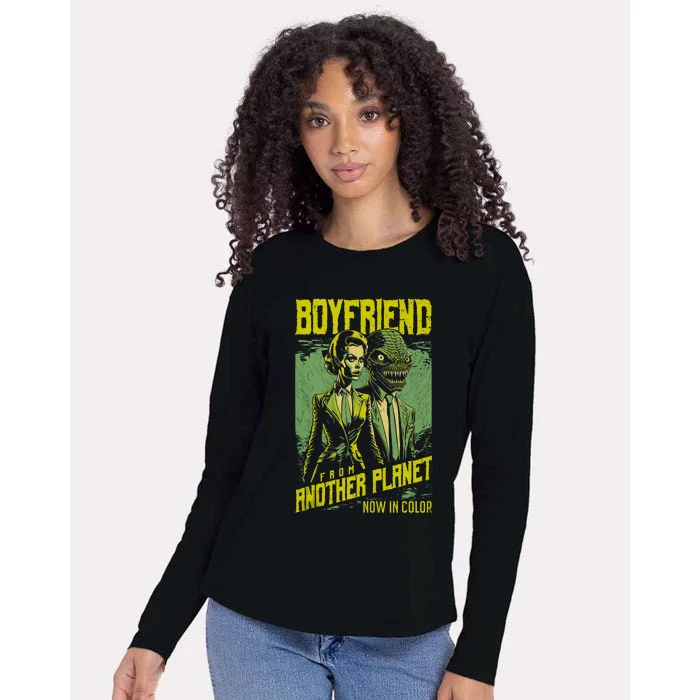 Retro Horror Movie Poster Funny Alien Boyfriend Halloween Womens Cotton Relaxed Long Sleeve T-Shirt