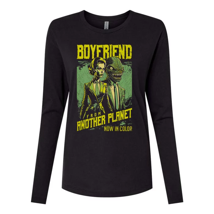 Retro Horror Movie Poster Funny Alien Boyfriend Halloween Womens Cotton Relaxed Long Sleeve T-Shirt