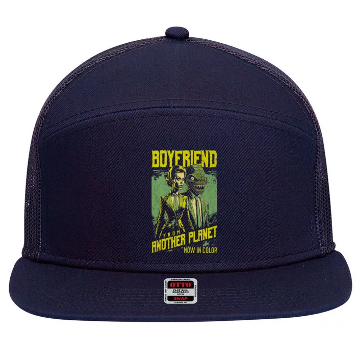 Retro Horror Movie Poster Funny Alien Boyfriend Halloween 7 Panel Mesh Trucker Snapback Hat