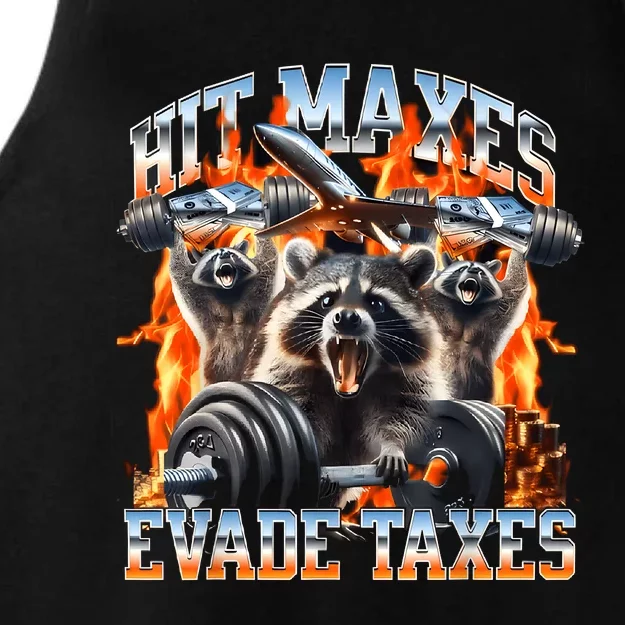 Raccoon Hit Maxes Evade Taxes Ladies Tri-Blend Wicking Tank