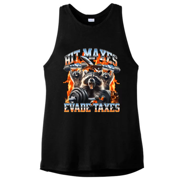 Raccoon Hit Maxes Evade Taxes Ladies Tri-Blend Wicking Tank