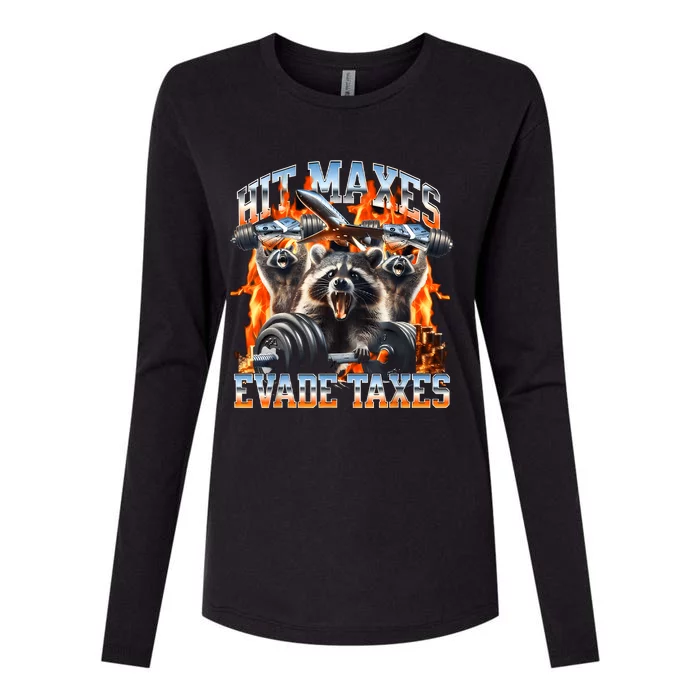 Raccoon Hit Maxes Evade Taxes Womens Cotton Relaxed Long Sleeve T-Shirt