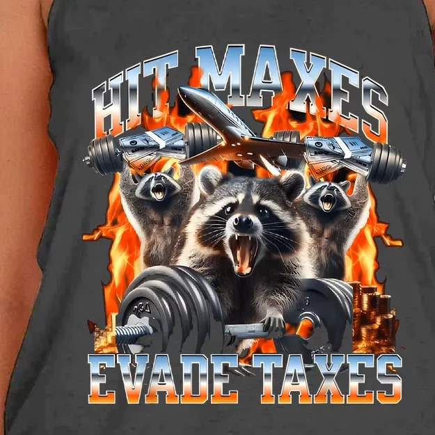 Raccoon Hit Maxes Evade Taxes Women's Knotted Racerback Tank