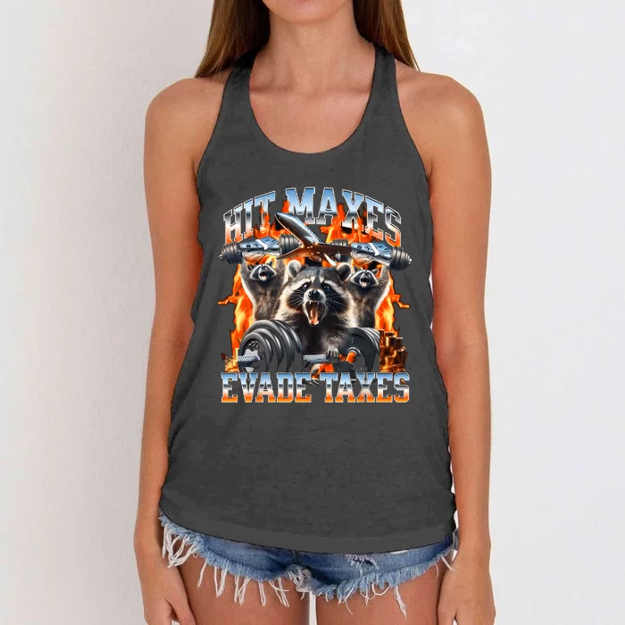 Raccoon Hit Maxes Evade Taxes Women's Knotted Racerback Tank