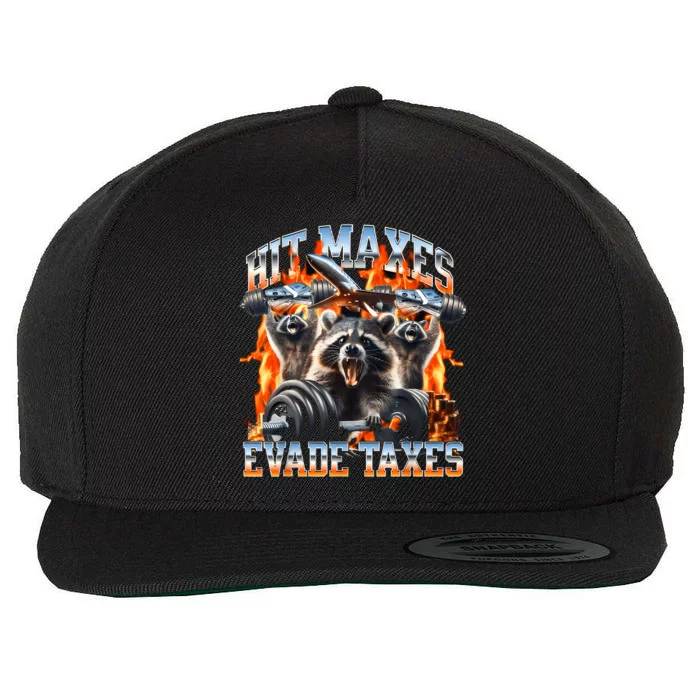 Raccoon Hit Maxes Evade Taxes Wool Snapback Cap