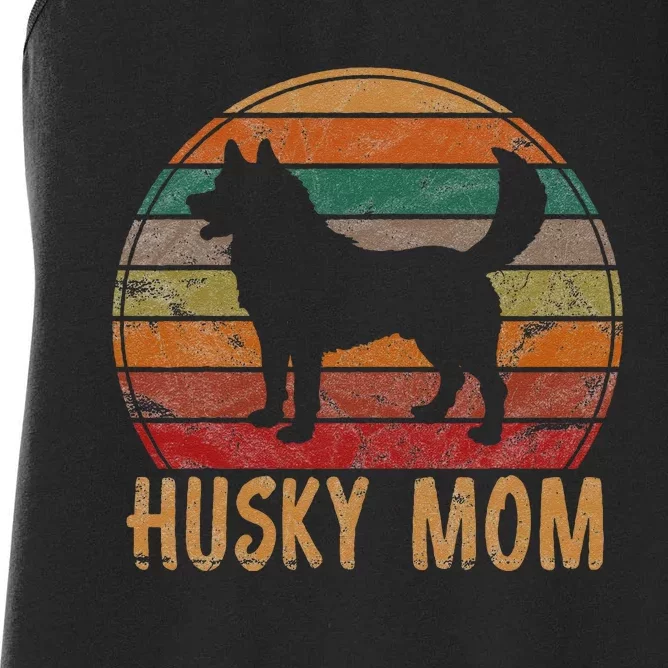 Retro Husky Mom Gift Dog Mother Pet Siberian Huskies Mama Women's Racerback Tank