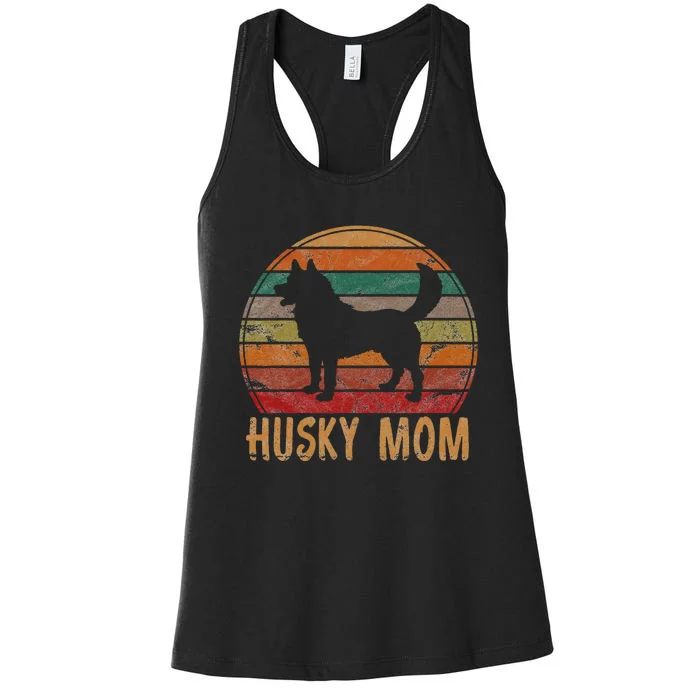 Retro Husky Mom Gift Dog Mother Pet Siberian Huskies Mama Women's Racerback Tank