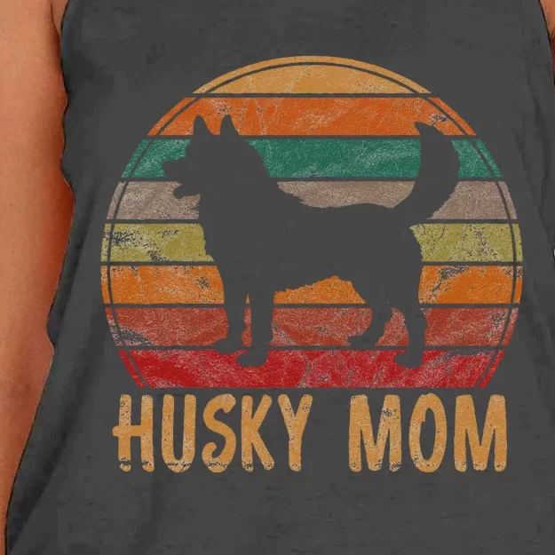 Retro Husky Mom Gift Dog Mother Pet Siberian Huskies Mama Women's Knotted Racerback Tank