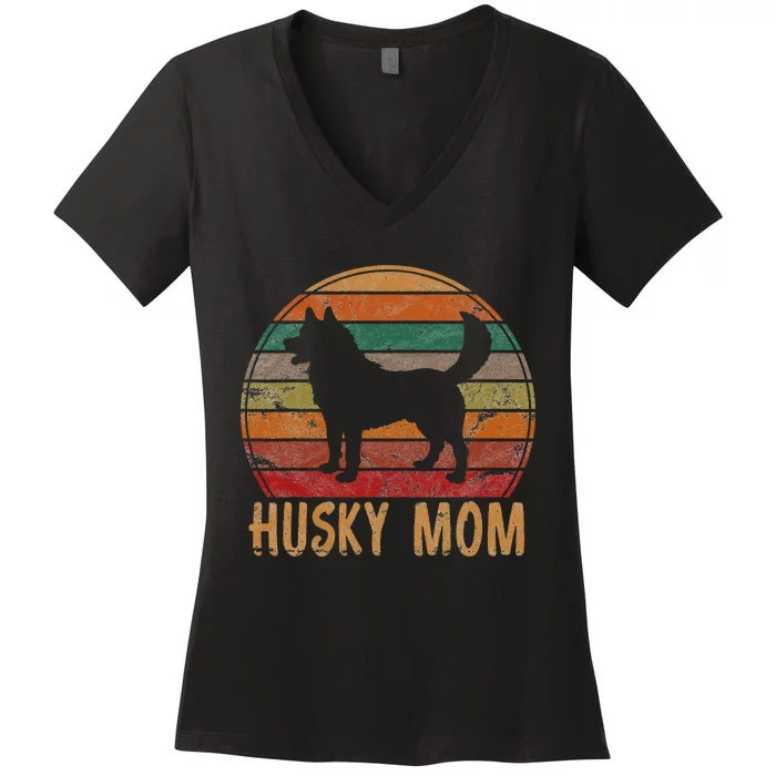 Retro Husky Mom Gift Dog Mother Pet Siberian Huskies Mama Women's V-Neck T-Shirt