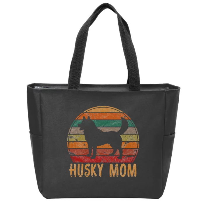 Retro Husky Mom Gift Dog Mother Pet Siberian Huskies Mama Zip Tote Bag