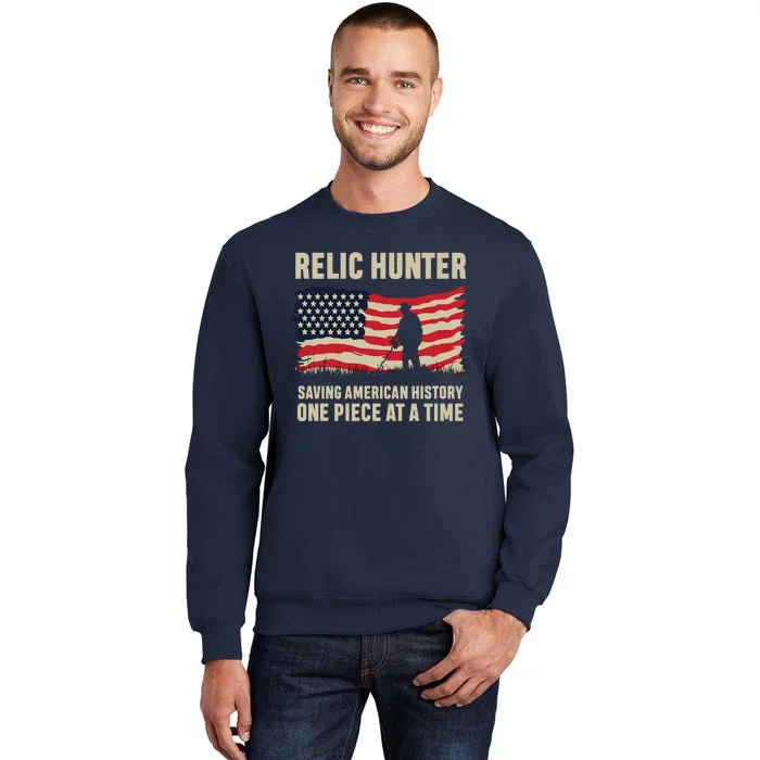 Relic Hunter Metal Detector Treasure Hunting US Flag Tall Sweatshirt