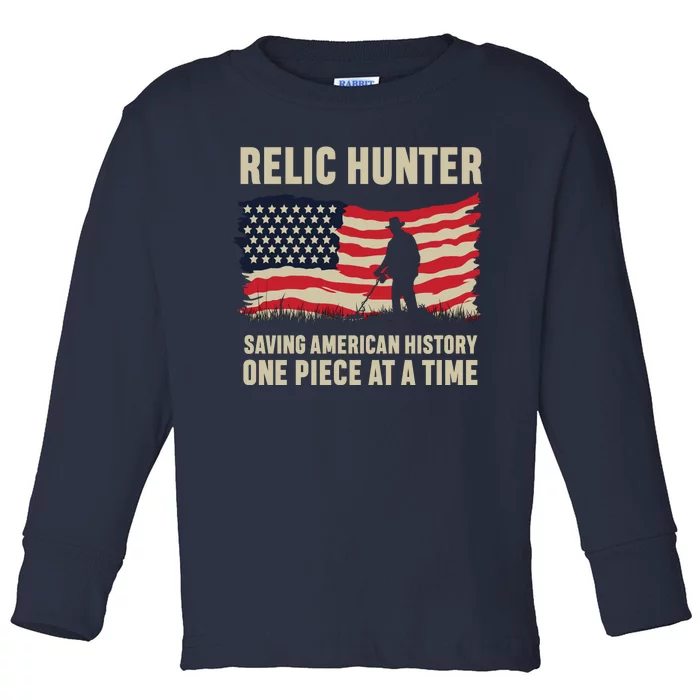 Relic Hunter Metal Detector Treasure Hunting US Flag Toddler Long Sleeve Shirt