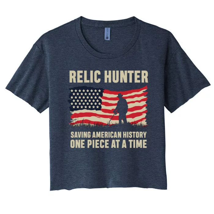 Relic Hunter Metal Detector Treasure Hunting US Flag Women's Crop Top Tee