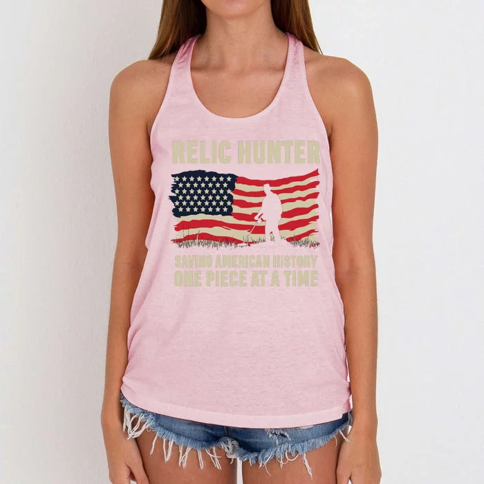 Relic Hunter Metal Detector Treasure Hunting US Flag Women's Knotted Racerback Tank