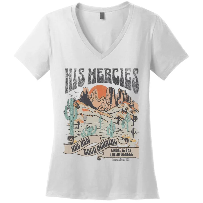 Retro His Mercies Are New Every Morning Bible Christian Women's V-Neck T-Shirt