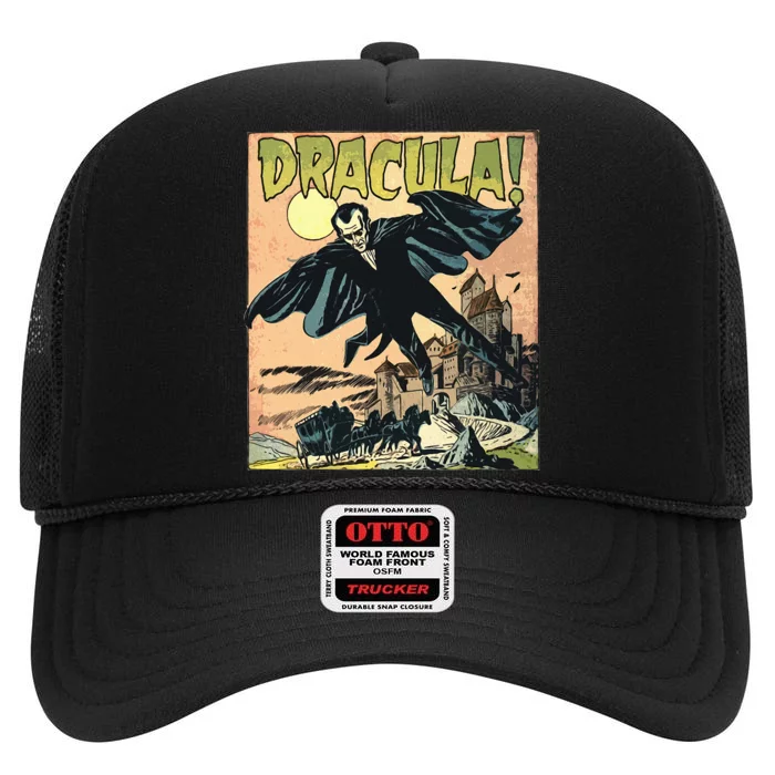 Retro Horror Movie Monster Vampire Vintage Halloween Dracula High Crown Mesh Trucker Hat