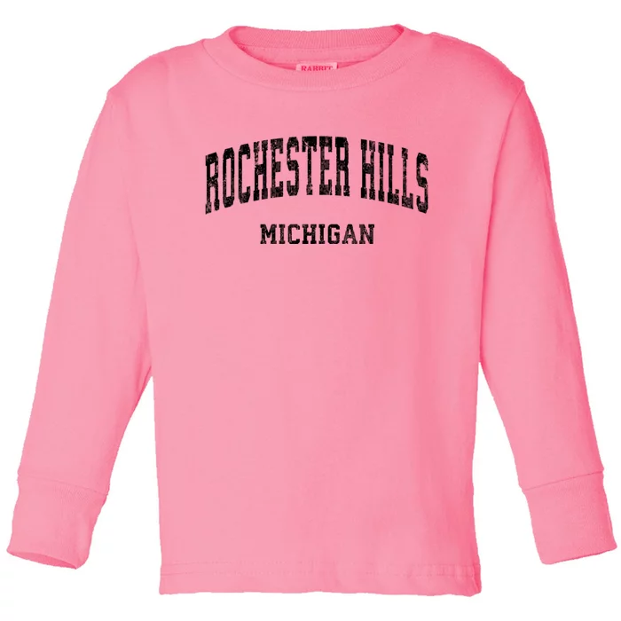 Rochester Hills Michigan Mi Vintage Varsity Sports Toddler Long Sleeve Shirt