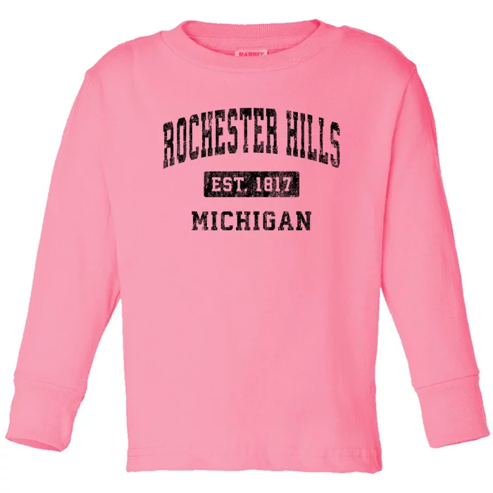 Rochester Hills Michigan Mi Vintage Established Sports Toddler Long Sleeve Shirt