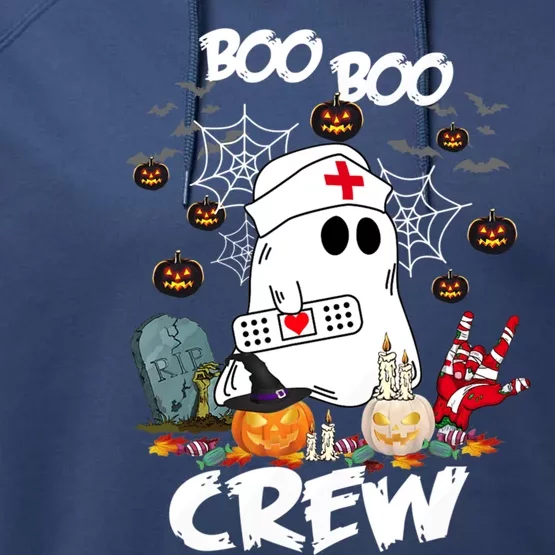 Retro Halloween Nursing RN Boo Boo Crew Ghost Nurse Performance Fleece Hoodie