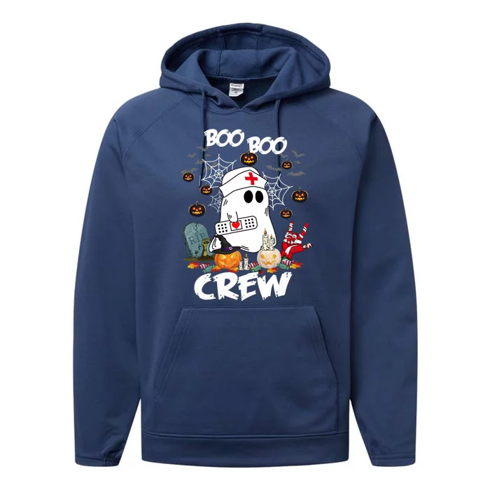 Retro Halloween Nursing RN Boo Boo Crew Ghost Nurse Performance Fleece Hoodie