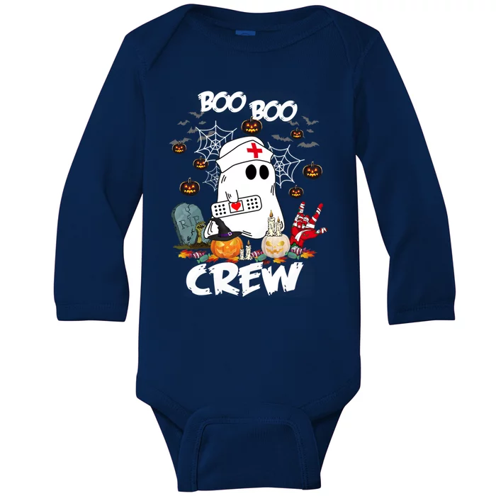 Retro Halloween Nursing RN Boo Boo Crew Ghost Nurse Baby Long Sleeve Bodysuit