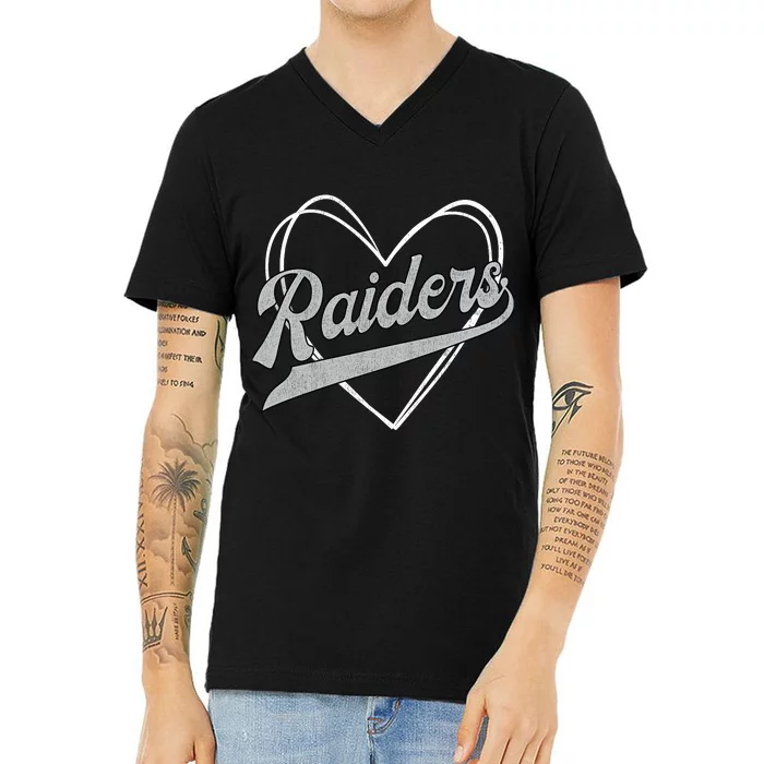 Raiders Heart Name Vintage Retro Gift Boy Girl V-Neck T-Shirt