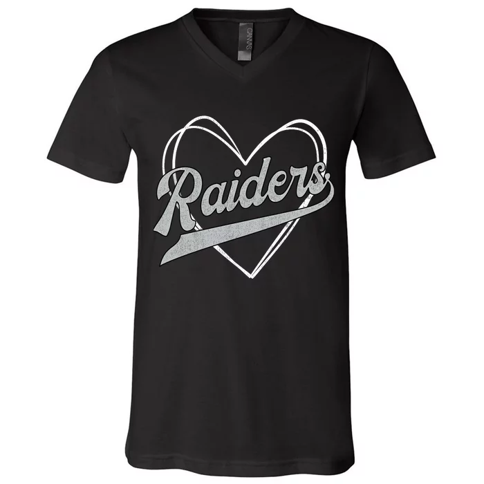 Raiders Heart Name Vintage Retro Gift Boy Girl V-Neck T-Shirt