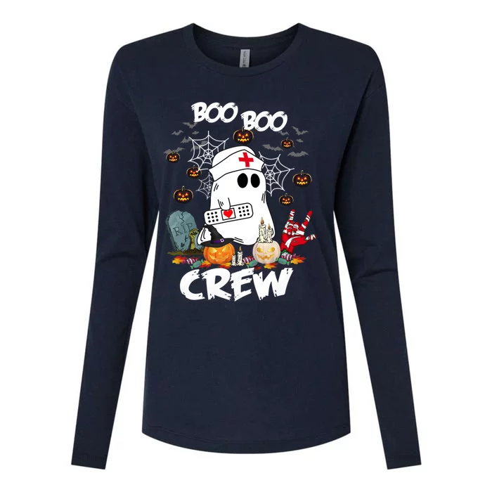 Retro Halloween Nursing RN Boo Boo Crew Ghost Nurse Womens Cotton Relaxed Long Sleeve T-Shirt