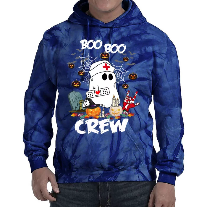 Retro Halloween Nursing RN Boo Boo Crew Ghost Nurse Tie Dye Hoodie