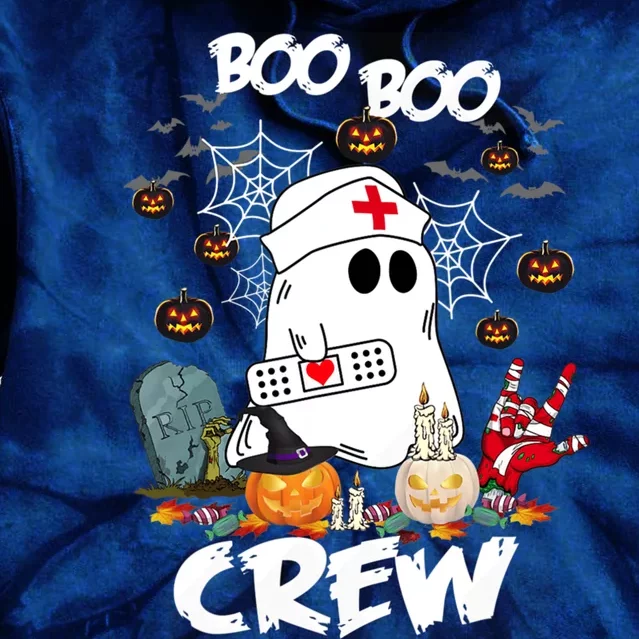 Retro Halloween Nursing RN Boo Boo Crew Ghost Nurse Tie Dye Hoodie