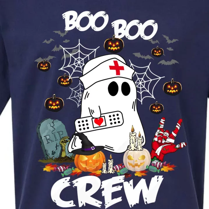 Retro Halloween Nursing RN Boo Boo Crew Ghost Nurse Sueded Cloud Jersey T-Shirt