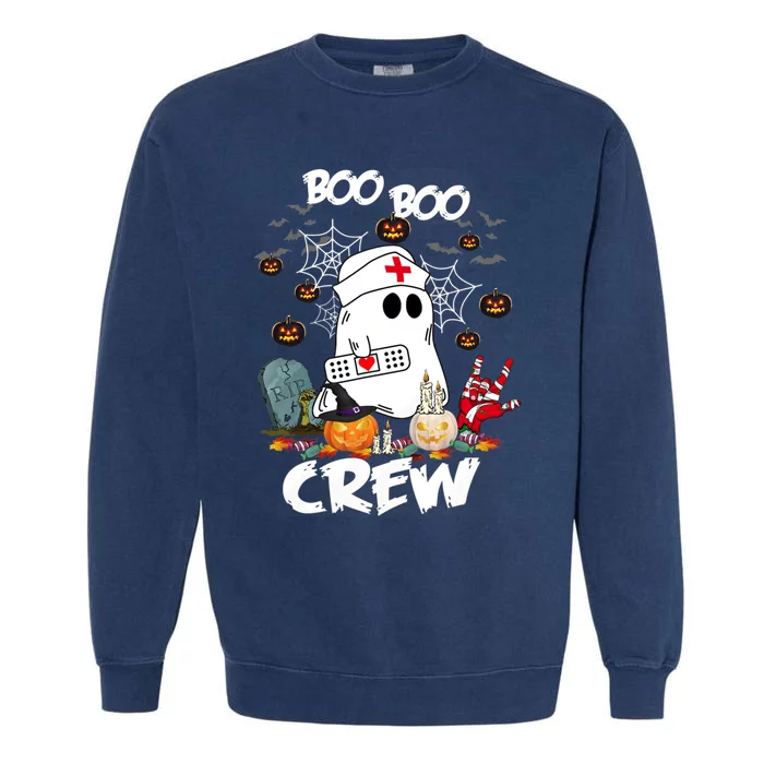 Retro Halloween Nursing RN Boo Boo Crew Ghost Nurse Garment-Dyed Sweatshirt