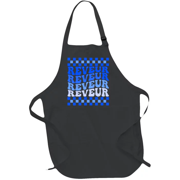 Reveur House Of Dreamers Blue Retro Groovy Social Reveur Full-Length Apron With Pocket