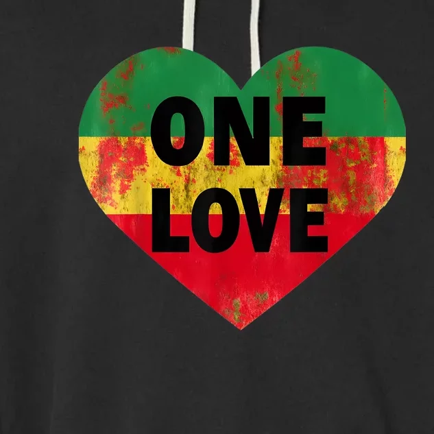 Reggae Heart One Love Rasta Reggae Music Rastafarian Jamaica Garment-Dyed Fleece Hoodie