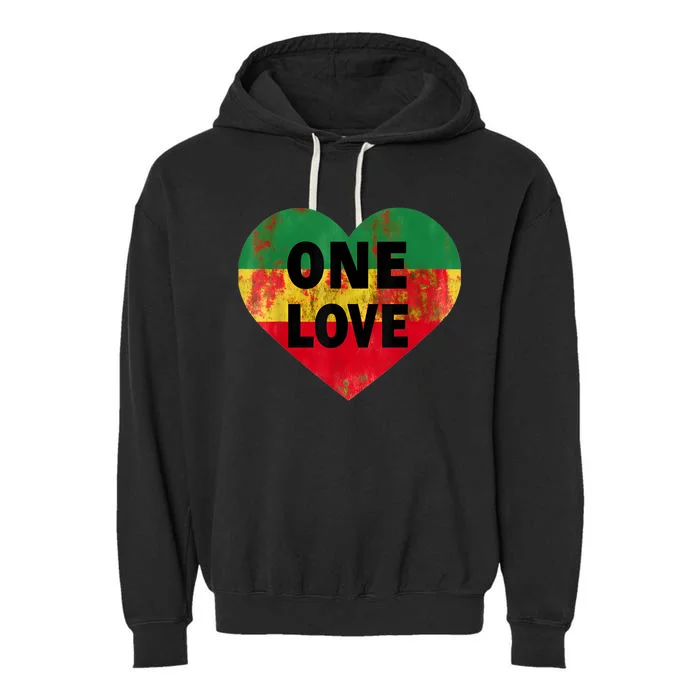 Reggae Heart One Love Rasta Reggae Music Rastafarian Jamaica Garment-Dyed Fleece Hoodie