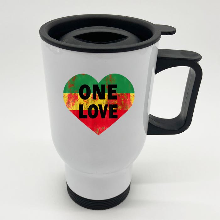 Reggae Heart One Love Rasta Reggae Music Rastafarian Jamaica Front & Back Stainless Steel Travel Mug