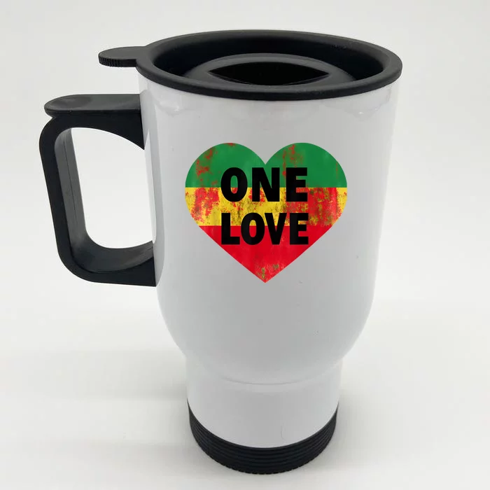 Reggae Heart One Love Rasta Reggae Music Rastafarian Jamaica Front & Back Stainless Steel Travel Mug