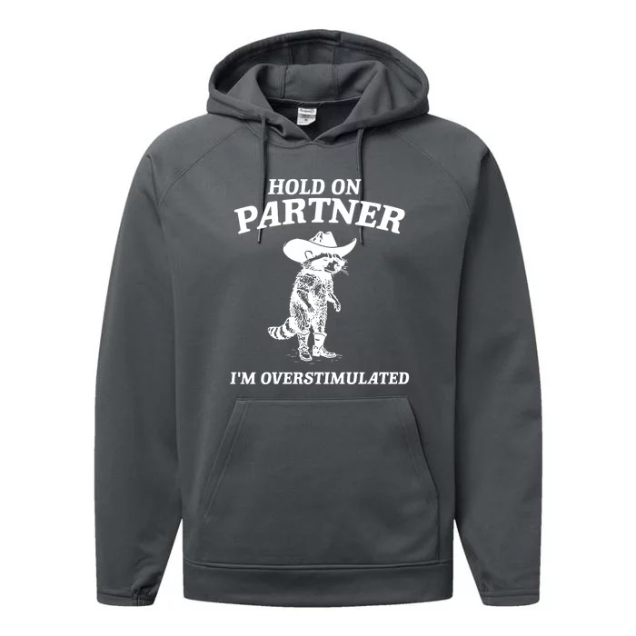 Raccoon Hold On Partner IM Overstimulated Performance Fleece Hoodie