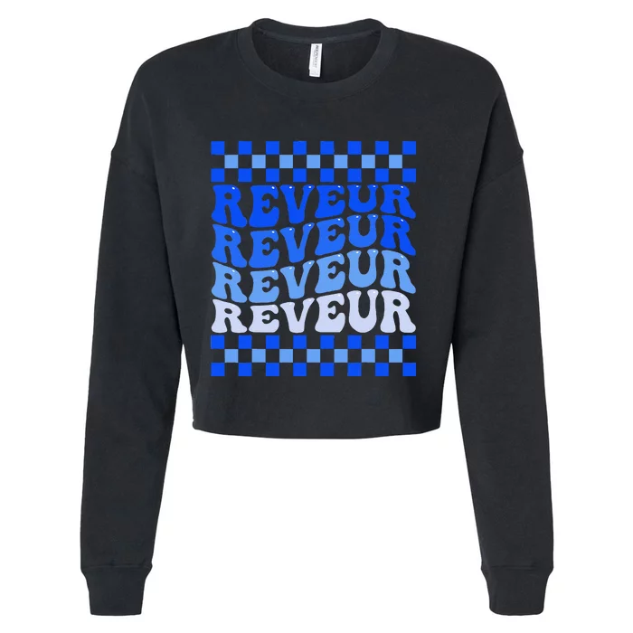 Reveur House Of Dreamers Blue Retro Groovy Social Reveur Gift Cropped Pullover Crew